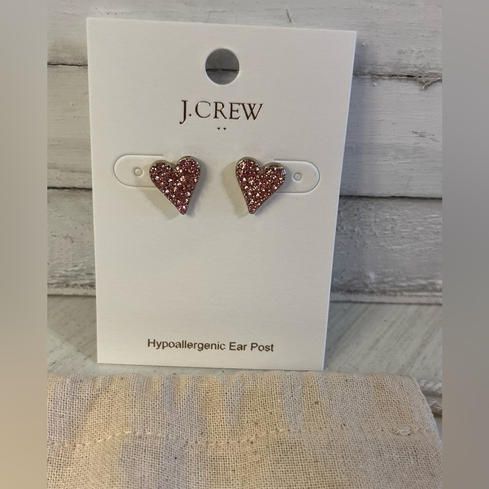 Earrings ♥️ J Crew Pave Crystal Pink Heart Stud Earrings NWT